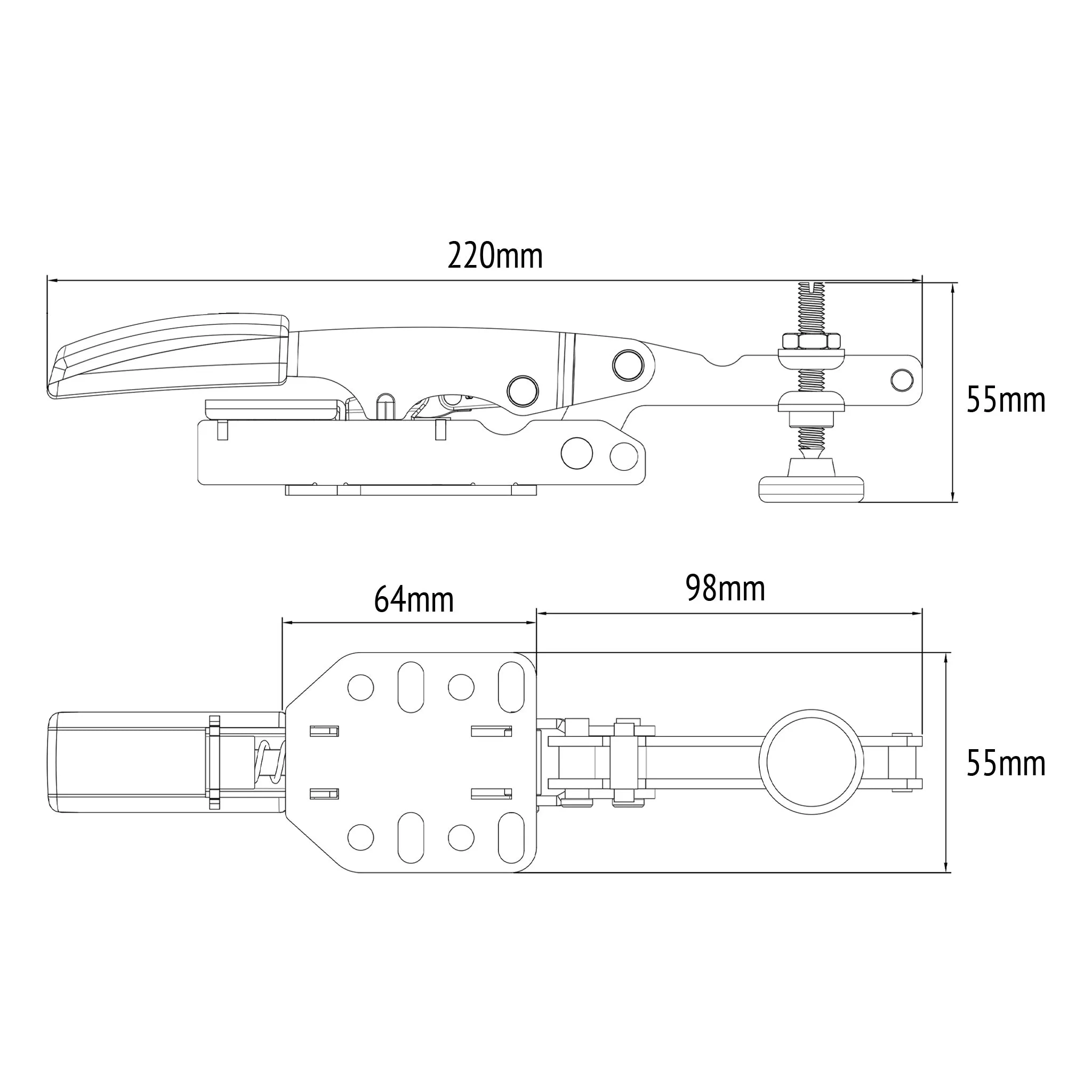 Horizontal Toggle Clamp - 40mm with Plate and Posts