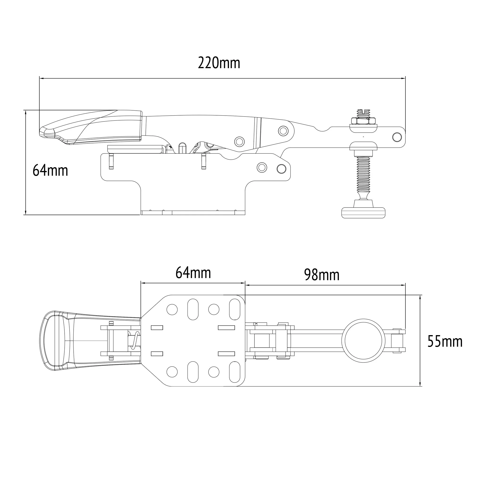 Horizontal Toggle Clamp - 60mm with Plate and Posts