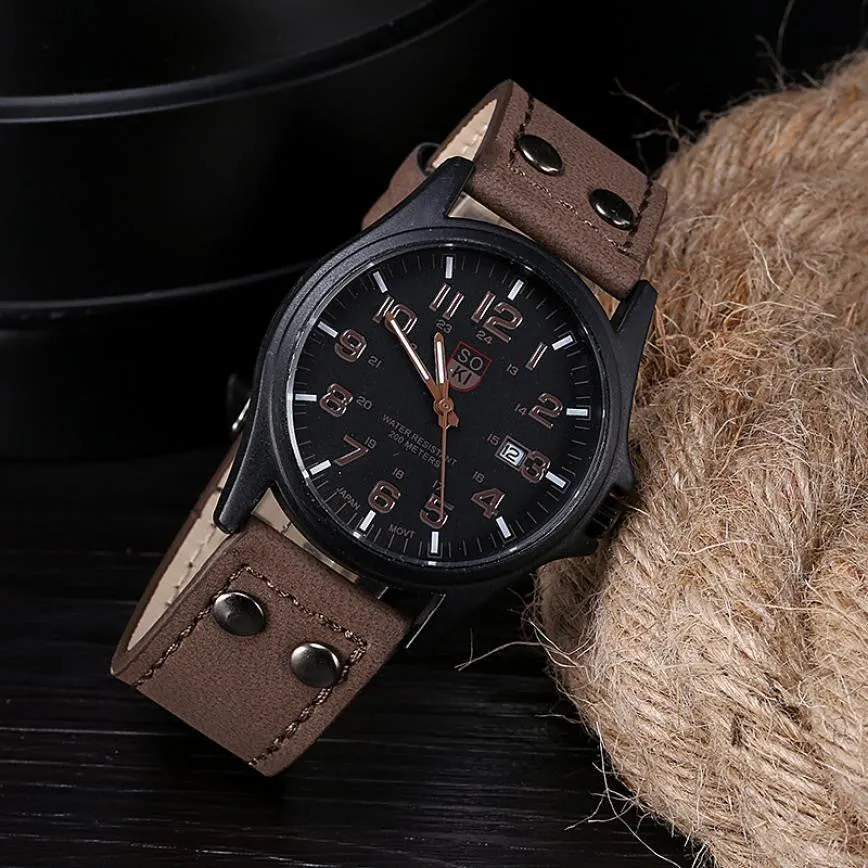 Hot sale Men Wathes Vintage Classic Men's Business Date Leather Strap Sport watch Quartz Army Watch Gift