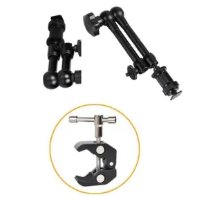 Hridz 11inch Metal Articulating Magic Arm with cold shoe Super Crab Clamp Holder Stand