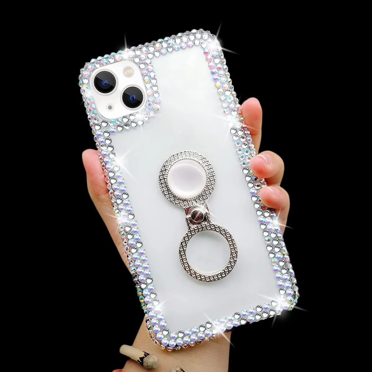 iPhone 14 Plus Case Case Finger Ring Bracket Stand Luxury Shiny Clear Protective Bumper Cover