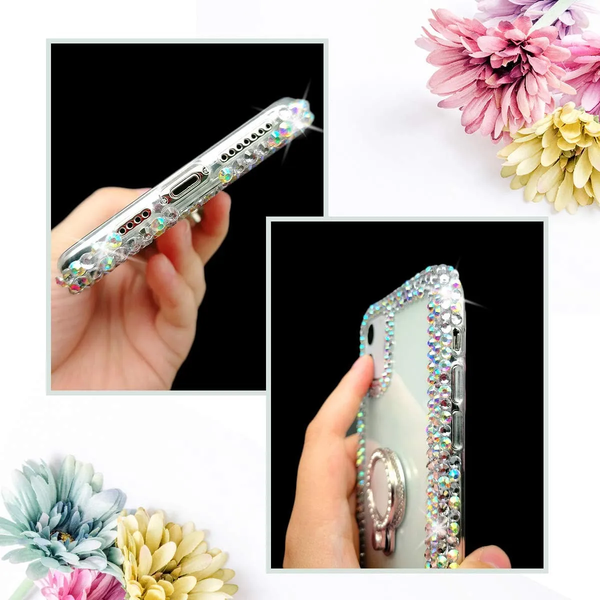 iPhone 14 Plus Case Case Finger Ring Bracket Stand Luxury Shiny Clear Protective Bumper Cover