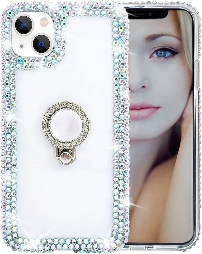 iPhone 14 Plus Case Case Finger Ring Bracket Stand Luxury Shiny Clear Protective Bumper Cover