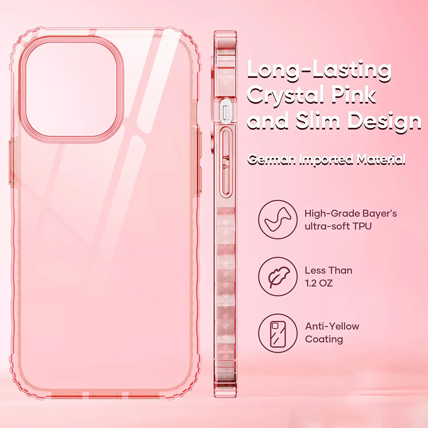 iPhone 14 Pro Max Case Women, Ultra-Thin 14 Pro Max Case Resistant-Pink