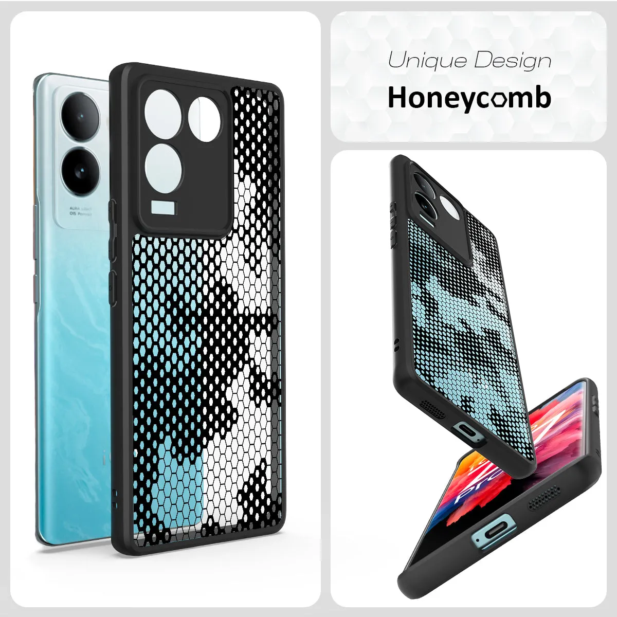 IQOO Z7 Pro/Vivo T2 Pro (FOSO) Back Cover Case - Black (Honeycomb)