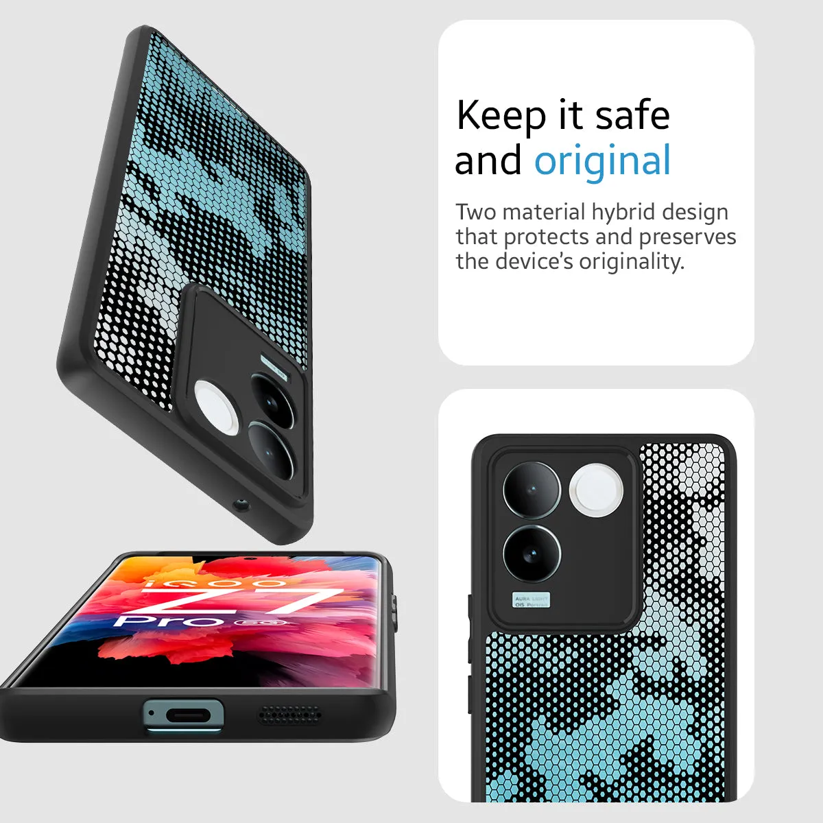 IQOO Z7 Pro/Vivo T2 Pro (FOSO) Back Cover Case - Black (Honeycomb)