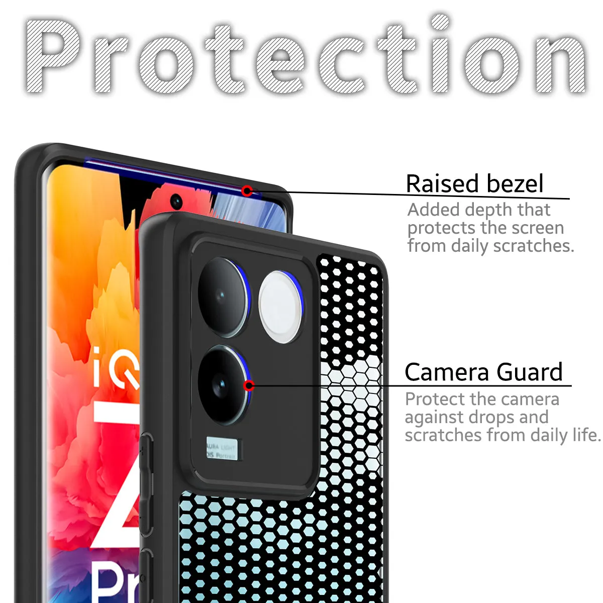 IQOO Z7 Pro/Vivo T2 Pro (FOSO) Back Cover Case - Black (Honeycomb)