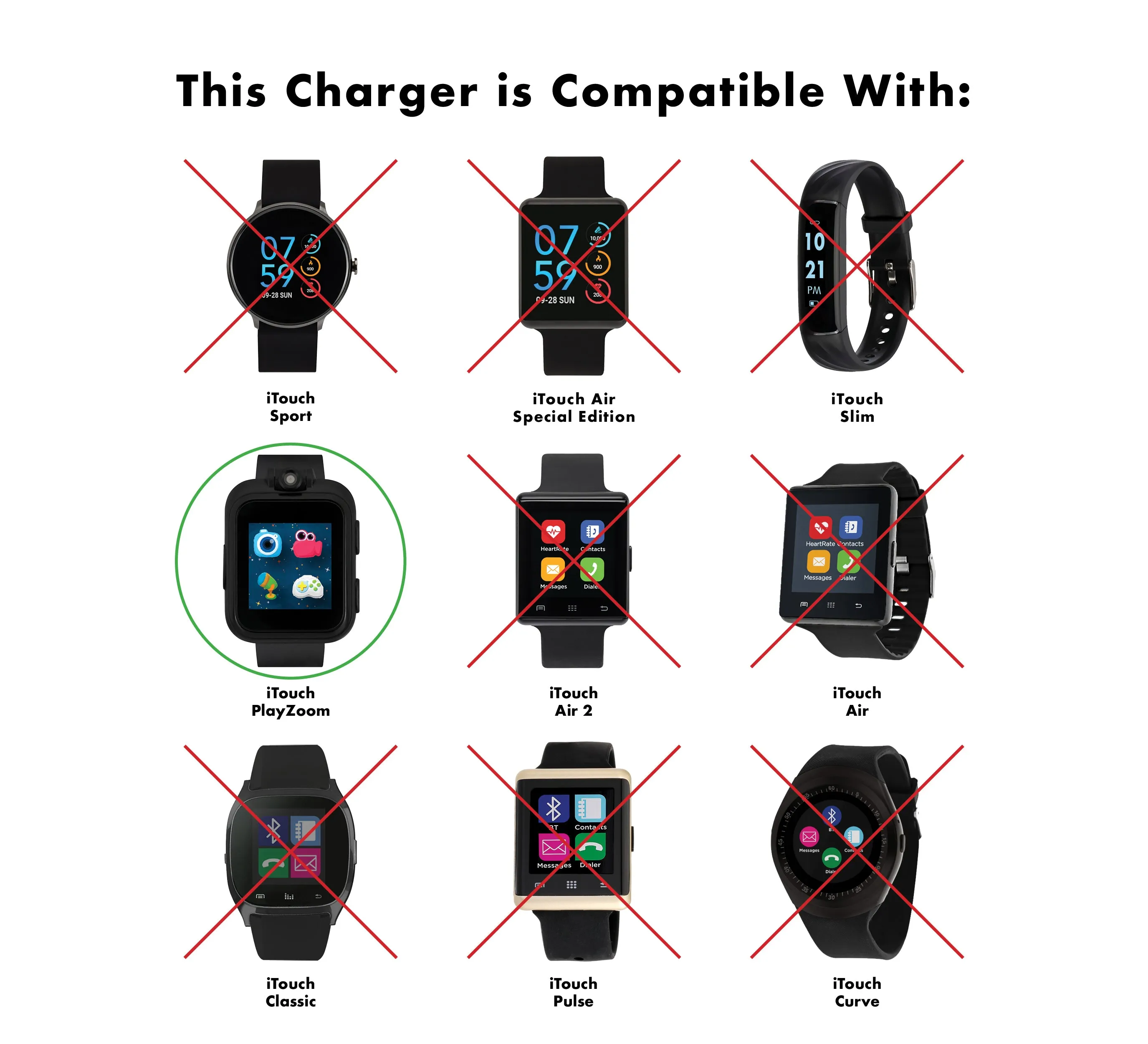 iTouch PlayZoom Smartwatch Charger: White