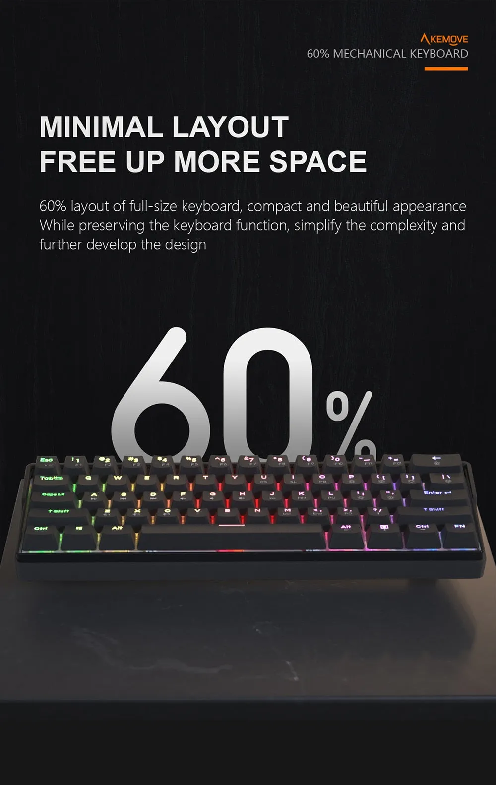 KEMOVE 61 Key Mechanical Keyboard Switch 60% NKRO Bluetooth Dual Mode PBT Keycaps Wireless Wired Gaming Keyboard PC TABLET DK61