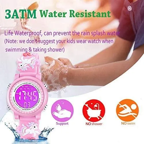 Kids Watches Waterproof 3D Cute Cartoon Digital Girl Watch - Pink