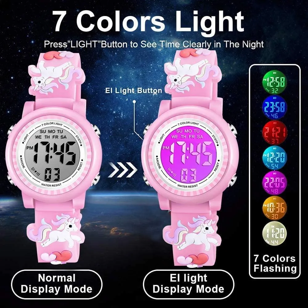 Kids Watches Waterproof 3D Cute Cartoon Digital Girl Watch - Pink