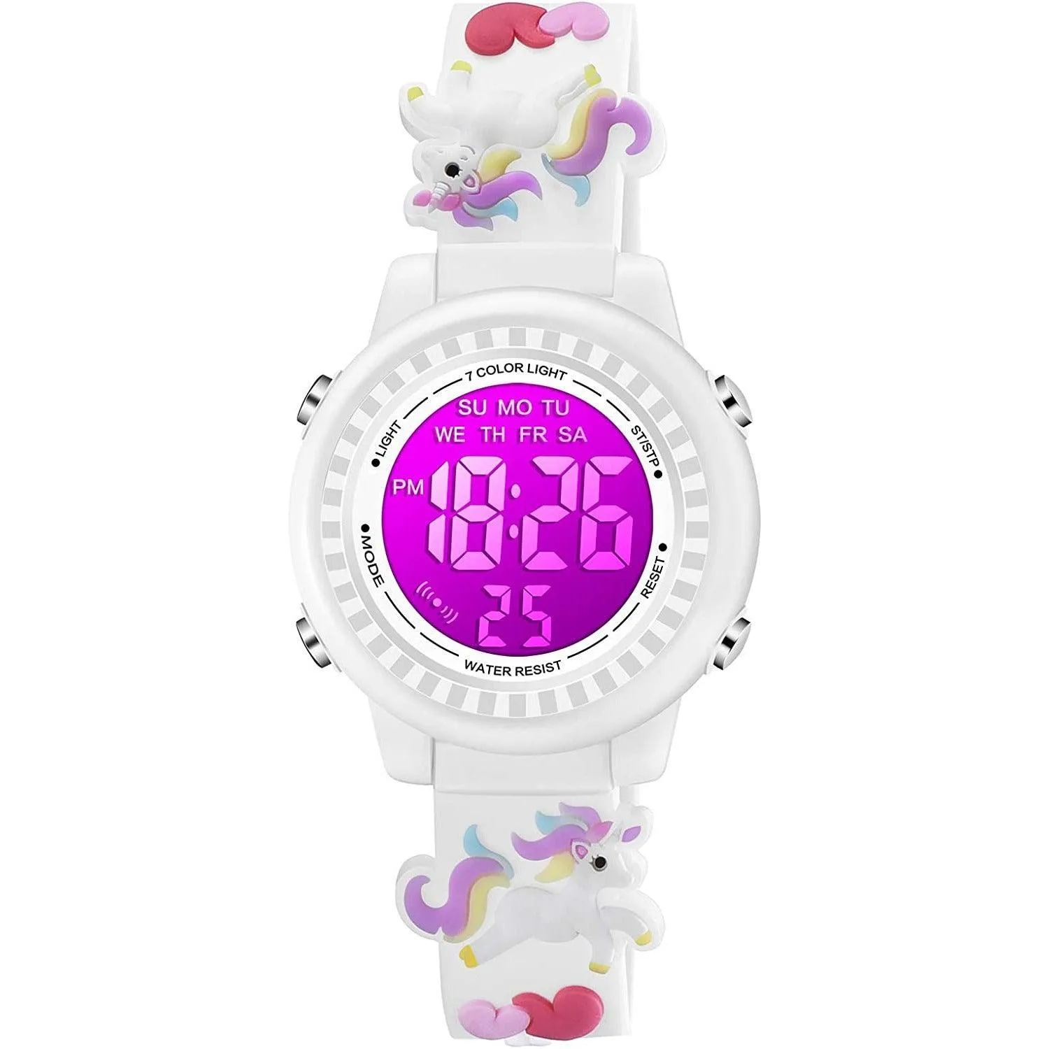 Kids Watches Waterproof 3D Cute Cartoon Digital Girl Watch - White