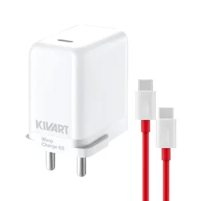 Kivart Turbo |65W Warp Charger | Type C to Type C | Fast Charging | Multi-Layer Protection | BIS Approved | Cable included