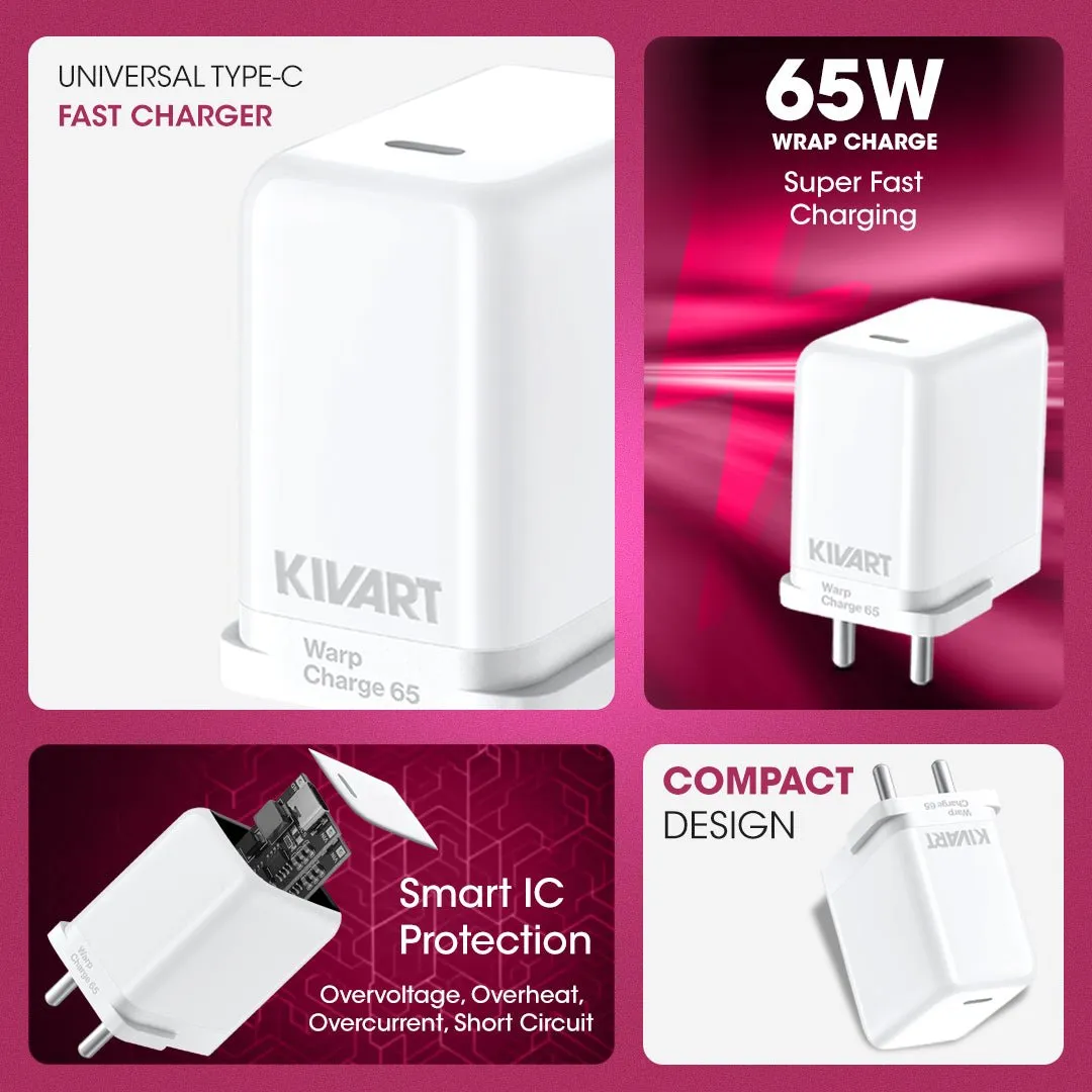 Kivart Turbo |65W Warp Charger | Type C to Type C | Fast Charging | Multi-Layer Protection | BIS Approved | Cable included