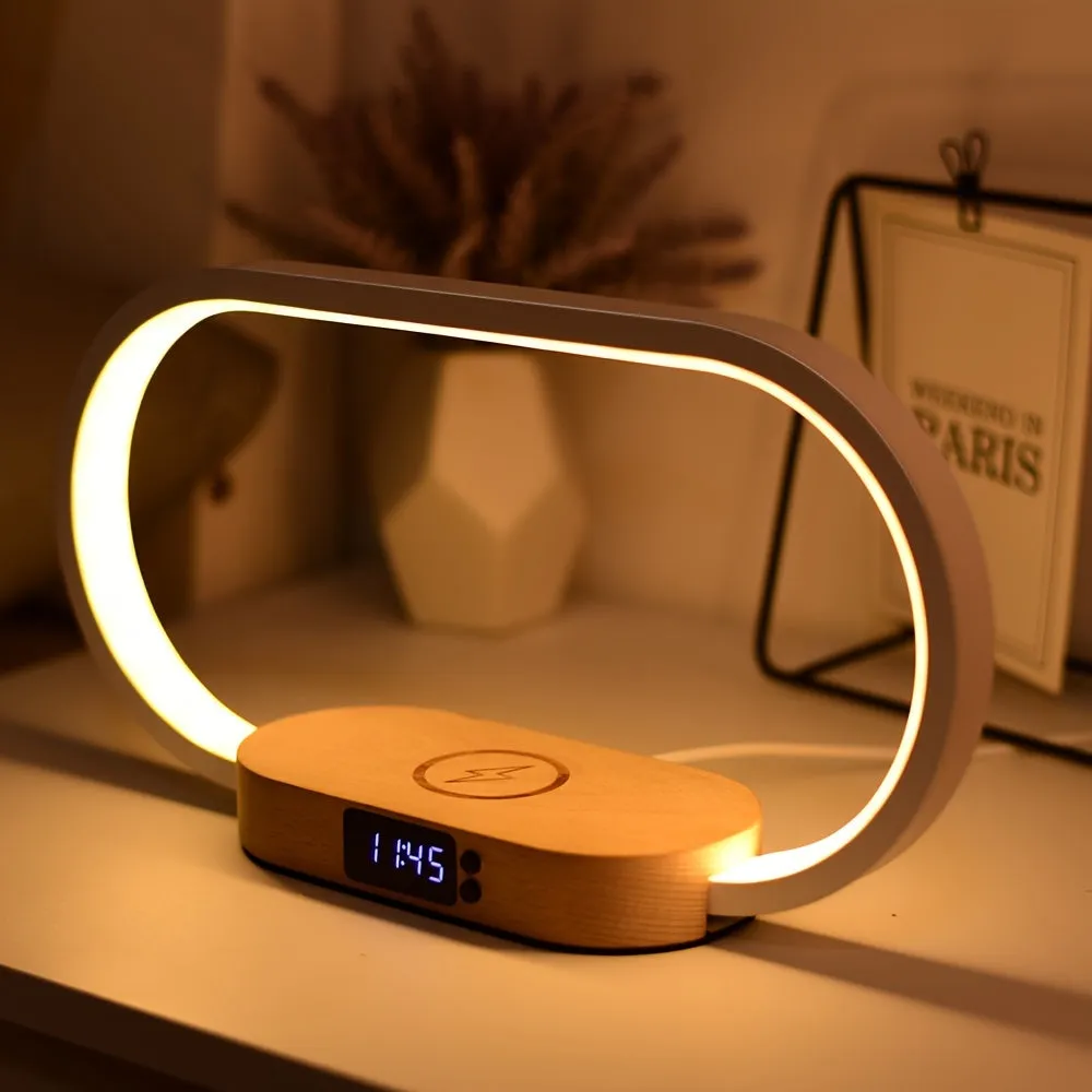 LED Desk Lamp, With Wireless Charger, USB Charging Port, Desk Lamp With Clock, Alarm Clock, Date, Temperature, Foldable Desk Lamp, For Desktop, Bedroom, Bedside, Office, Study