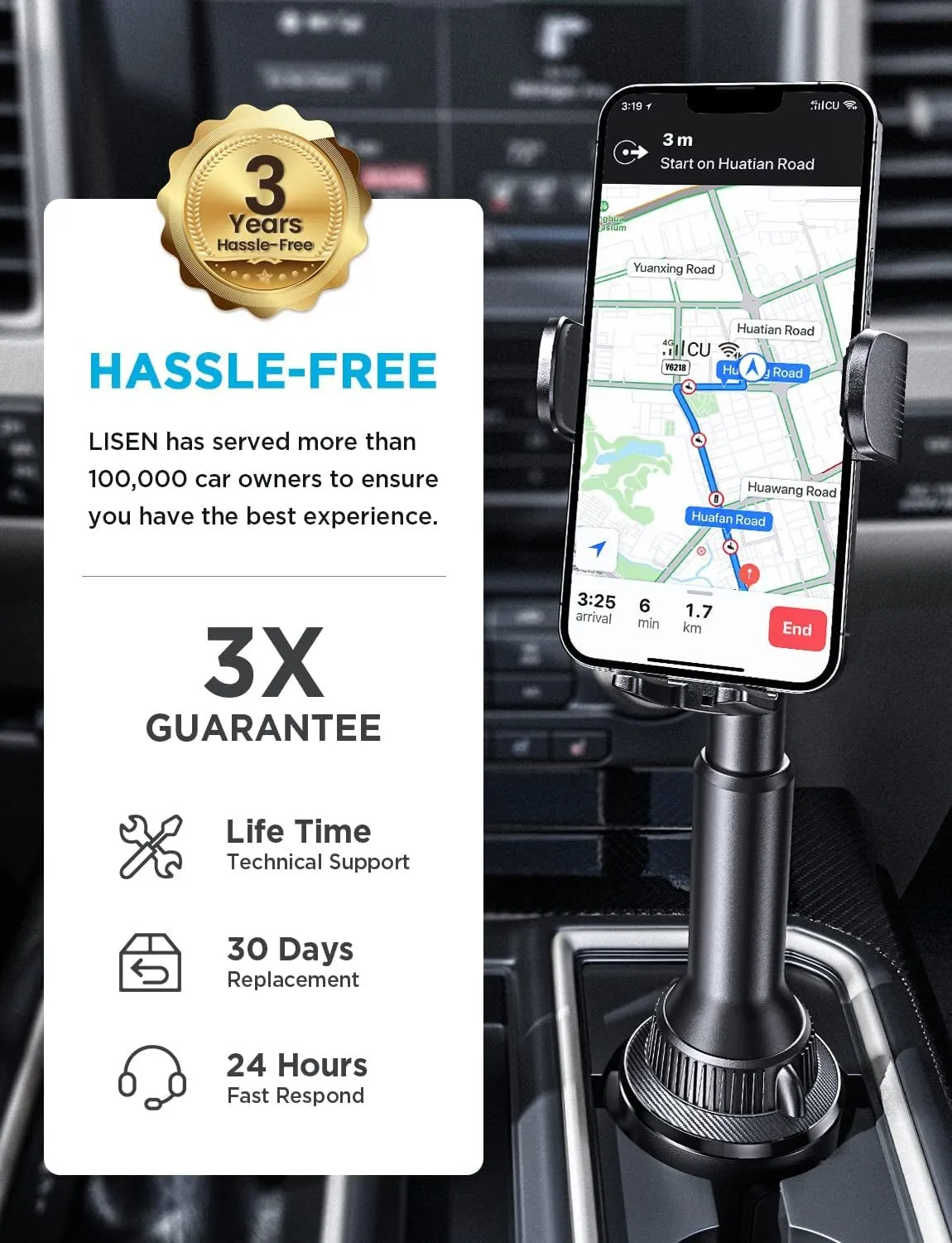 LISEN Cup Holder Phone Mount Holder No Shaking Cup Phone Holder for Car Rock Solid Car Phone Holder Mount for Cars, Trucks, Suvs Etc, Compatible with Iphone 14 13 plus Pro Max Samsung All 4-7'' Phones