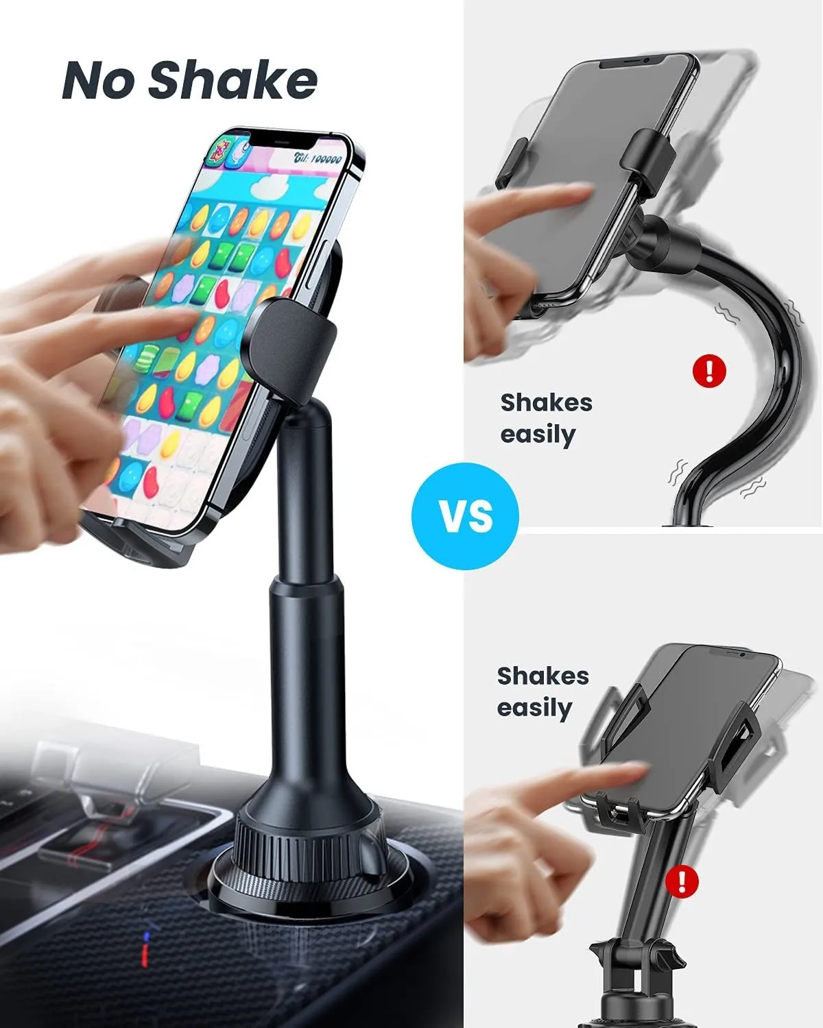 LISEN Cup Holder Phone Mount Holder No Shaking Cup Phone Holder for Car Rock Solid Car Phone Holder Mount for Cars, Trucks, Suvs Etc, Compatible with Iphone 14 13 plus Pro Max Samsung All 4-7'' Phones