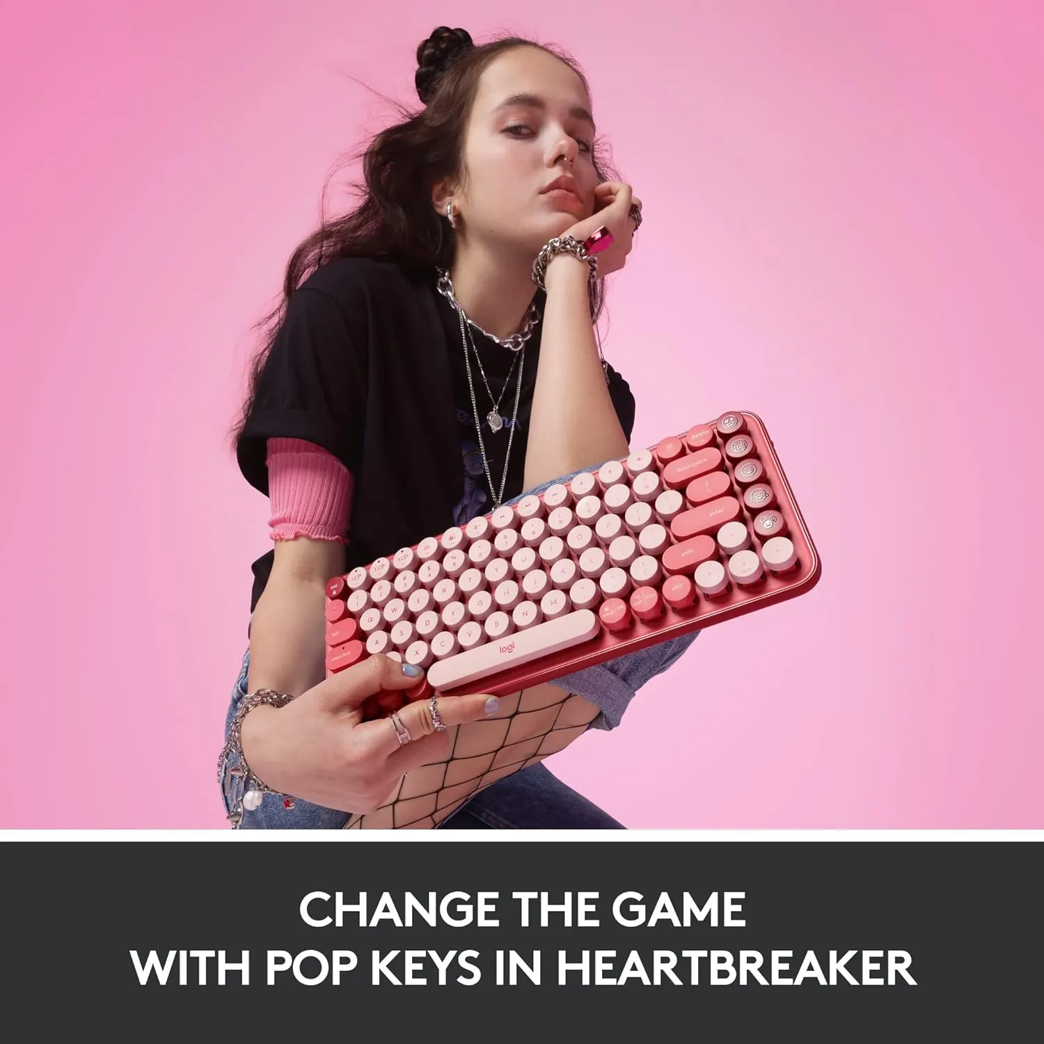 Logitech POP KEYS 無線藍牙機械鍵盤 - Heartbreaker Rose 魅力桃色 920-010579 原裝行貨