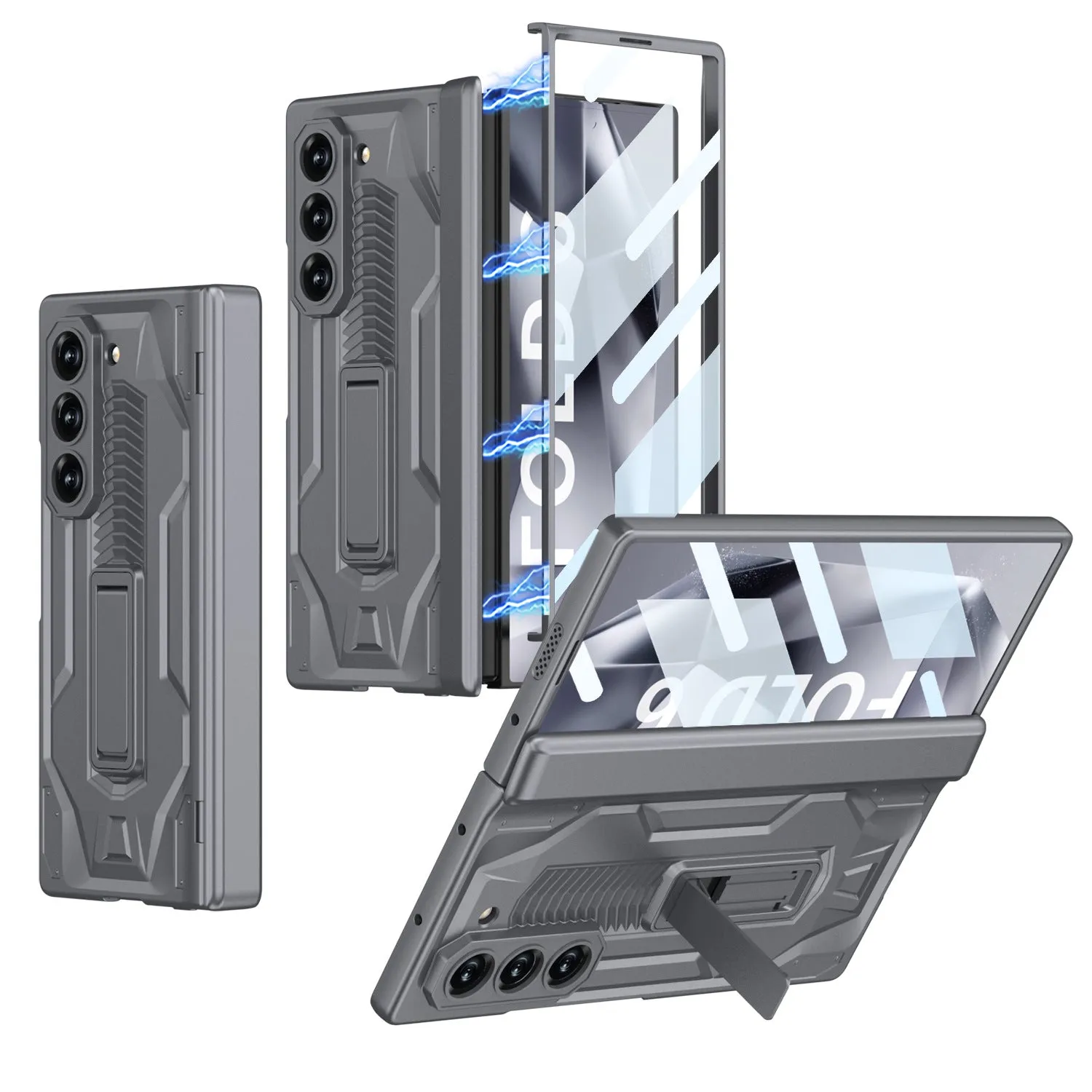 Magnetic Hinge Hard PC Armor Bracket Phone Case With HD Glass Screen For Samsung Galaxy Z Fold 6