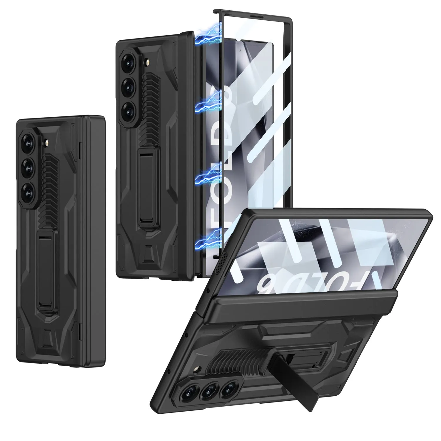 Magnetic Hinge Hard PC Armor Bracket Phone Case With HD Glass Screen For Samsung Galaxy Z Fold 6