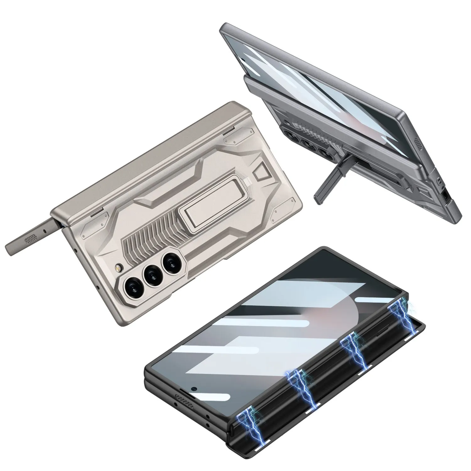 Magnetic Hinge Hard PC Armor Bracket Phone Case With HD Glass Screen For Samsung Galaxy Z Fold 6