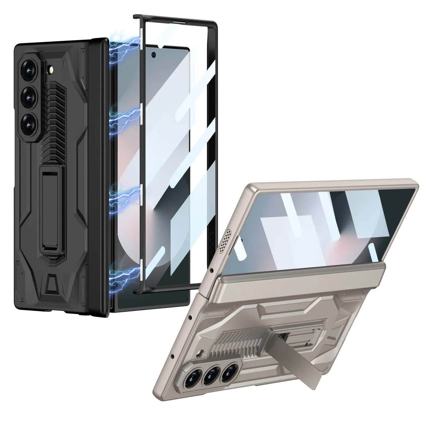 Magnetic Hinge Hard PC Armor Bracket Phone Case With HD Glass Screen For Samsung Galaxy Z Fold 6