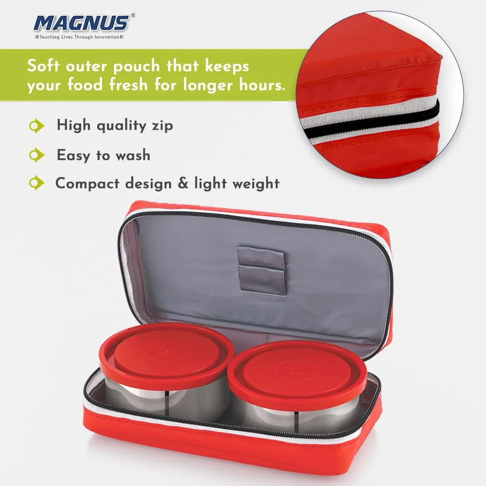 Magnus Fancy 2 Steel Lunch Box Set Leak-Proof Containers for Office & School | 1050ml | Insulated Bag for Men, Women | Tiffin with 2 Compartments & Washable Cover | Safe & Stylish Design