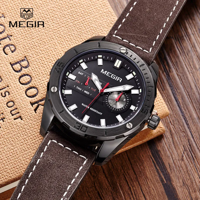 Megir hot men's watches fashion leather quartz watch man relogio top brand wrist watch luxury male luminous hour