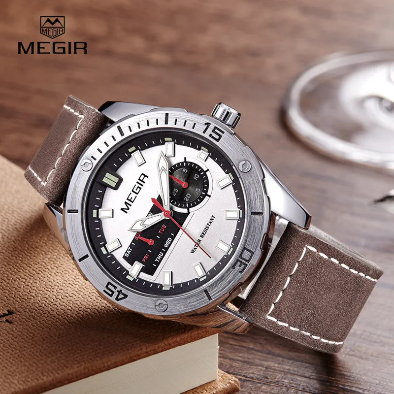 Megir hot men's watches fashion leather quartz watch man relogio top brand wrist watch luxury male luminous hour