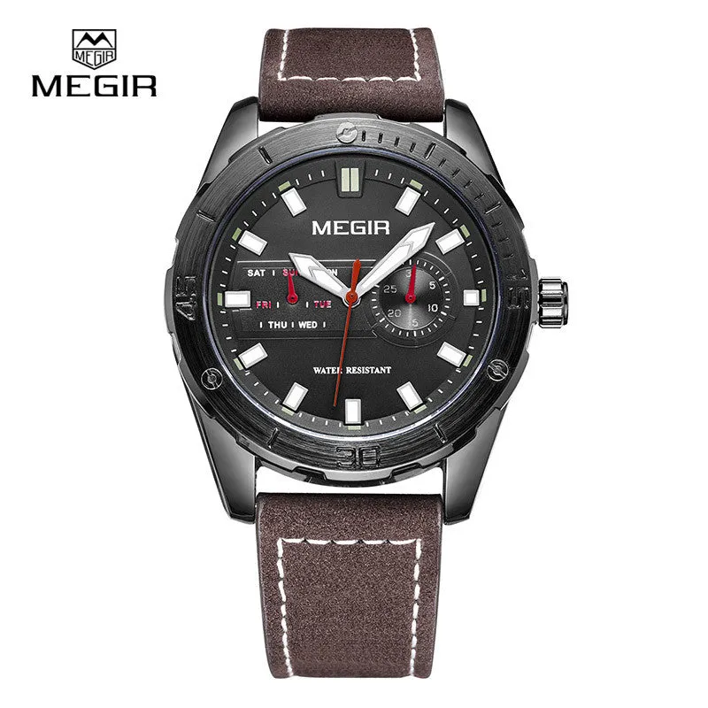 Megir hot men's watches fashion leather quartz watch man relogio top brand wrist watch luxury male luminous hour