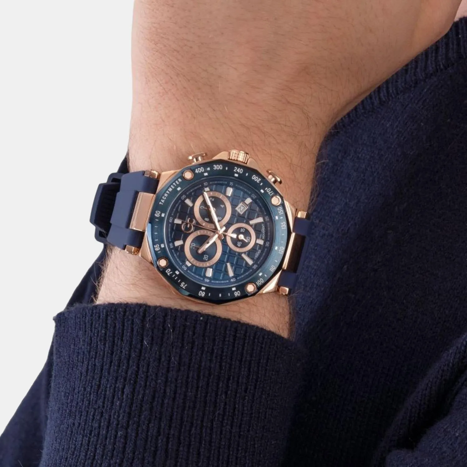 Men Blue Silicon Chronograph Watch Y81007G7MF