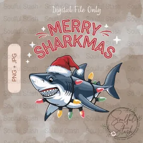 Merry Sharkmas digital download, Christmas shark PNG, Sublimation design, Kids holiday decor, Digital download, Funny Xmas art