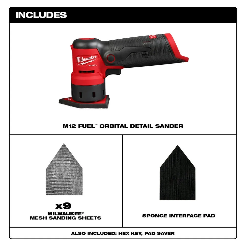 Milwaukee 2531-20 M12 FUEL 12V Cordless Orbital Detail Sander - Bare Tool