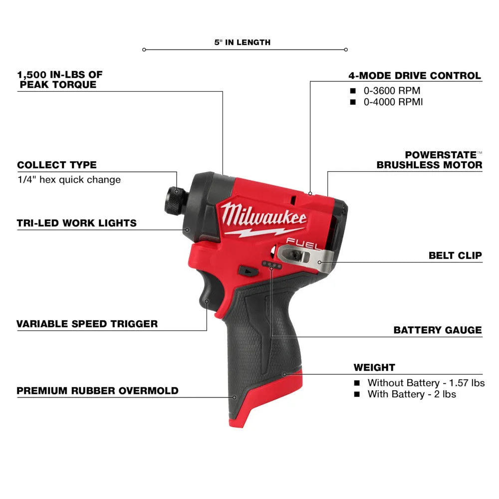 Milwaukee 3453-21 M12 FUEL 12V Brushless Cordless Impact Driver Kit