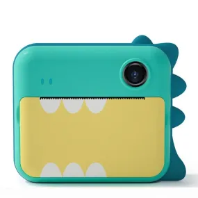 Mini Dual-Lens Instant Camera for Kids - 1200W Green Dinosaur Edition with Print Function