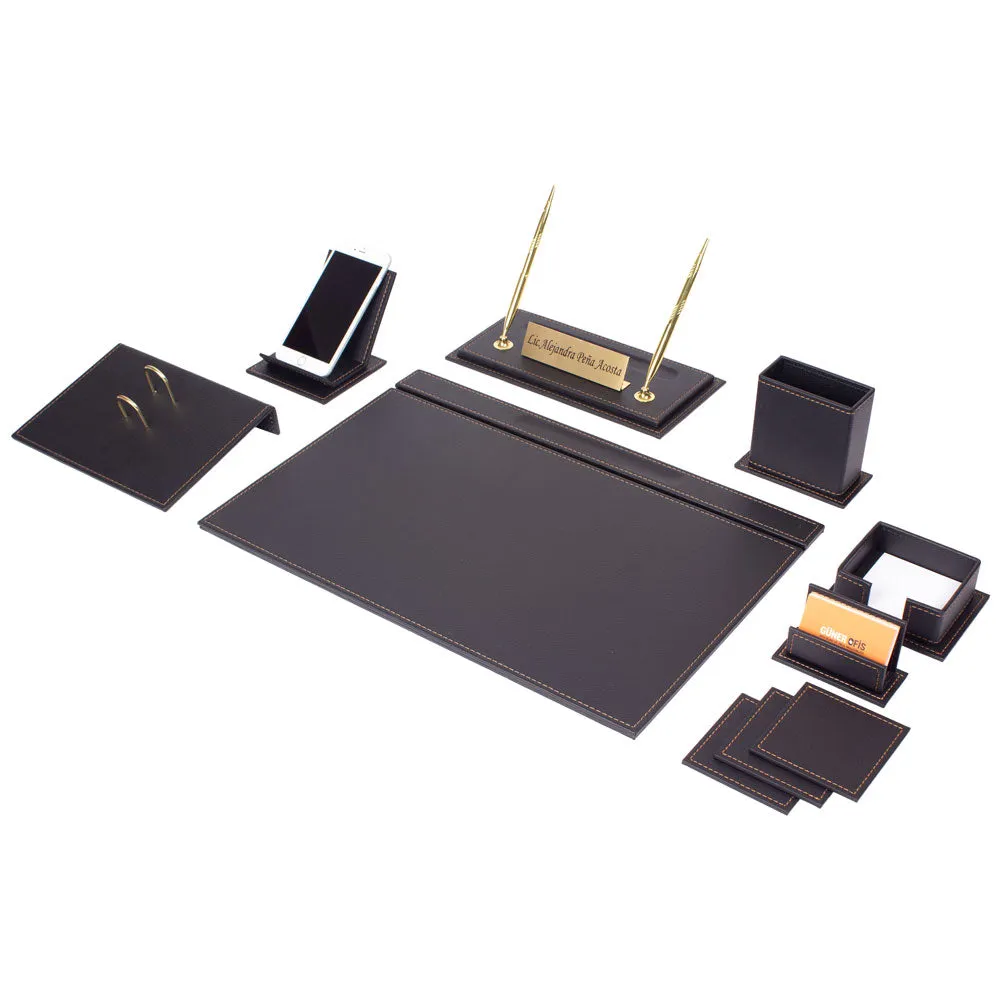 MOOG Luxury Desk Set-12 Accessories -Brown - 12 PCS