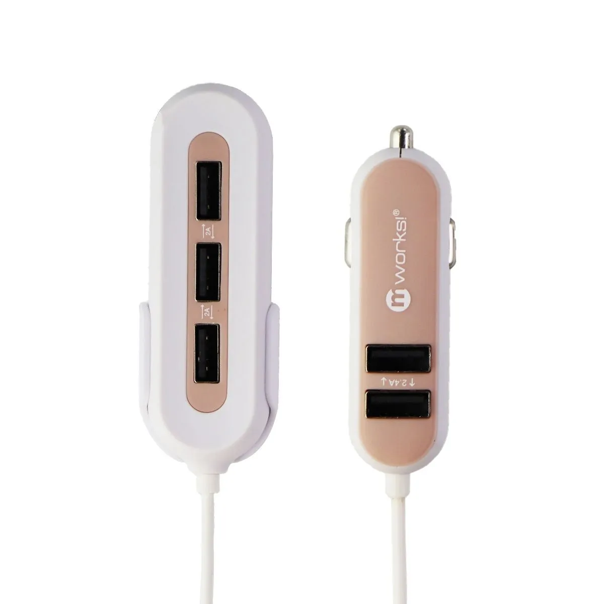 mWorks! mPOWER! 10.8A Front & Back Seat 5 Port Car Charger - Rose Gold/White