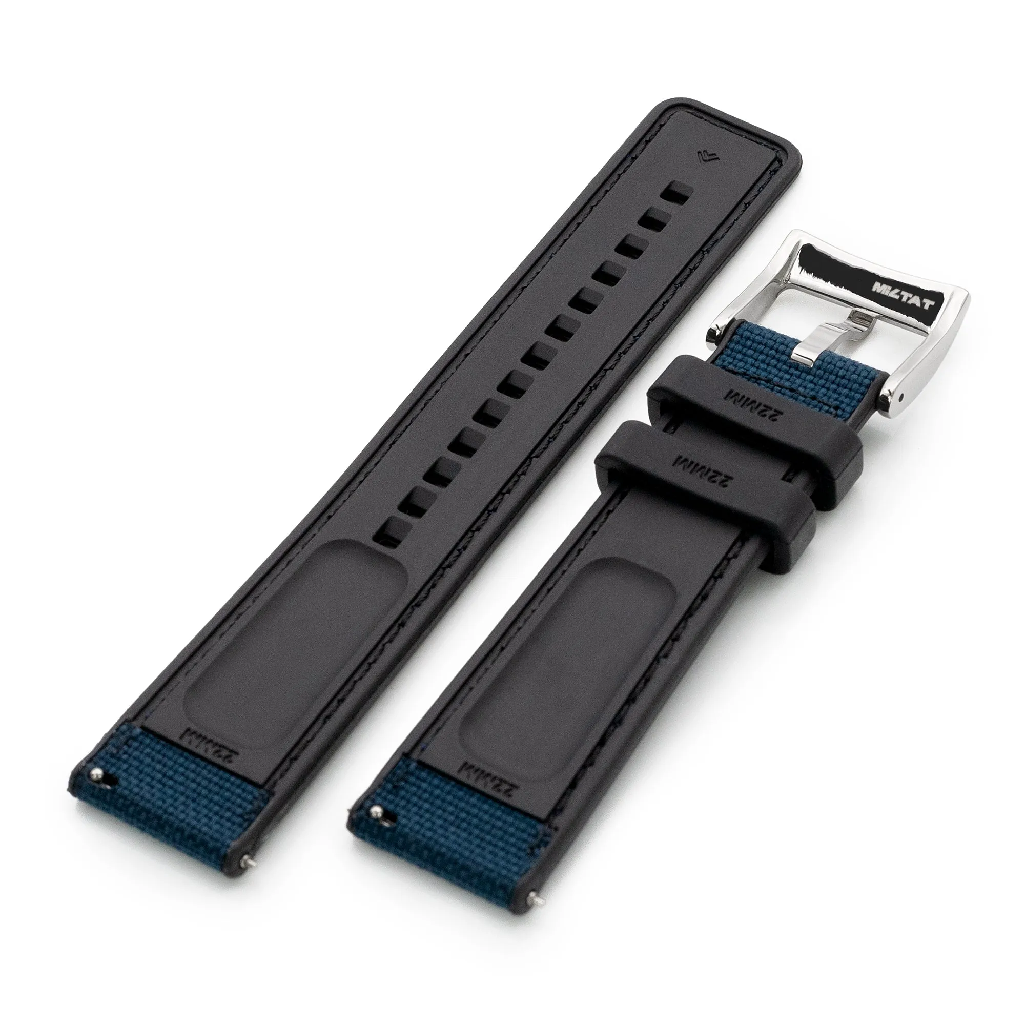 Navy Blue Quick Release Sailcloth FKM Rubber Sports Watch Strap, 20mm or 22mm