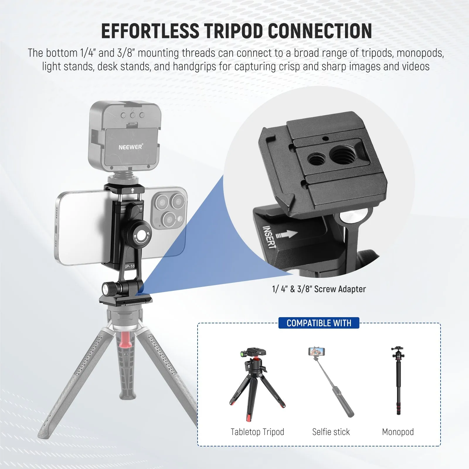 NEEWER SP-18 Phone Tripod Mount Adapter with Arca Type QR Base