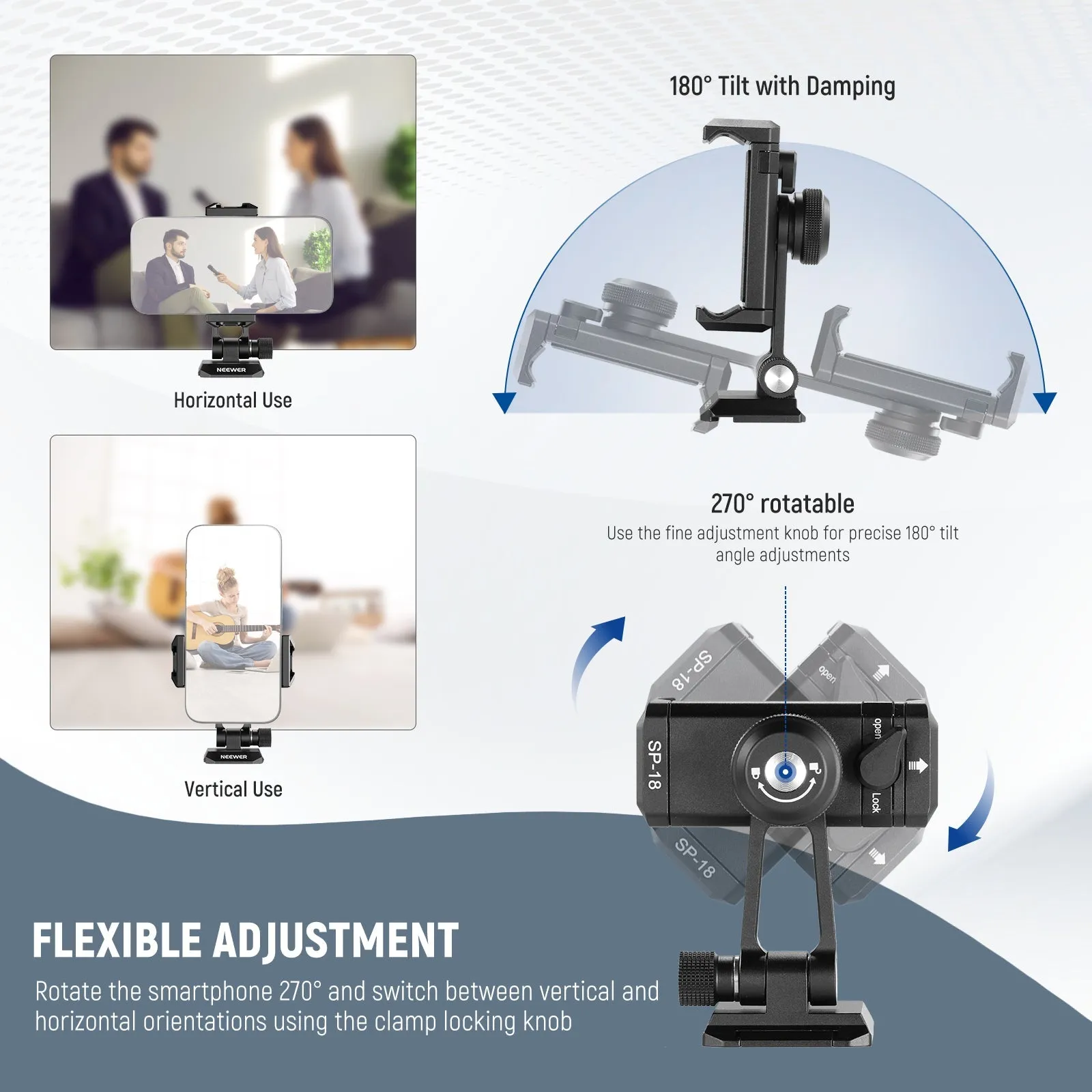 NEEWER SP-18 Phone Tripod Mount Adapter with Arca Type QR Base