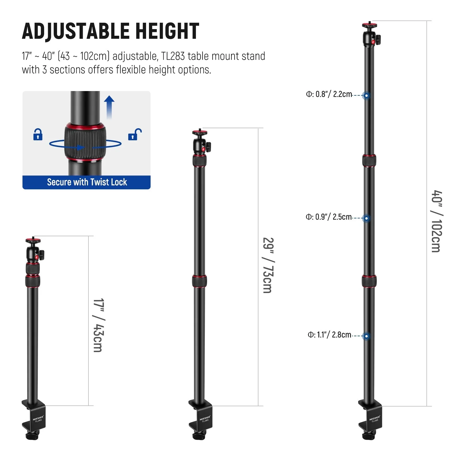 NEEWER TL283 17"-40"/43-102cm Camera Desk Mount