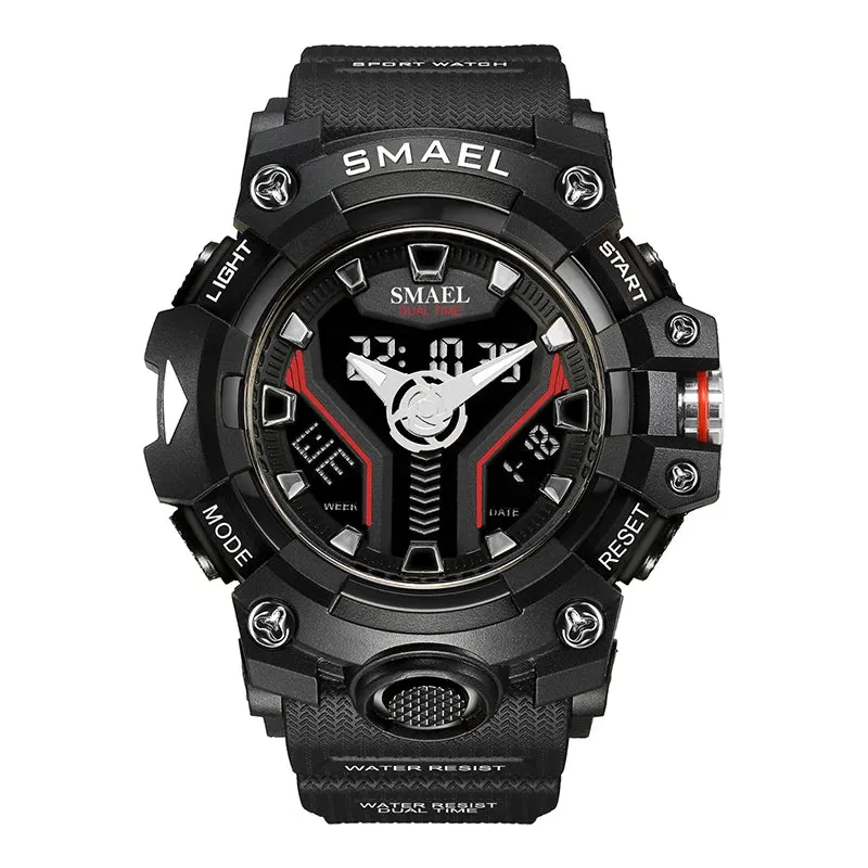 New SMAEL Sport Watch for Man Dual Time Watch for Men Shock Resistant Led Light Watch Military 8075 quality Mens Sports Watches