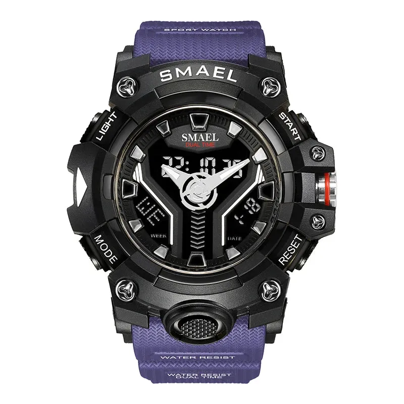 New SMAEL Sport Watch for Man Dual Time Watch for Men Shock Resistant Led Light Watch Military 8075 quality Mens Sports Watches