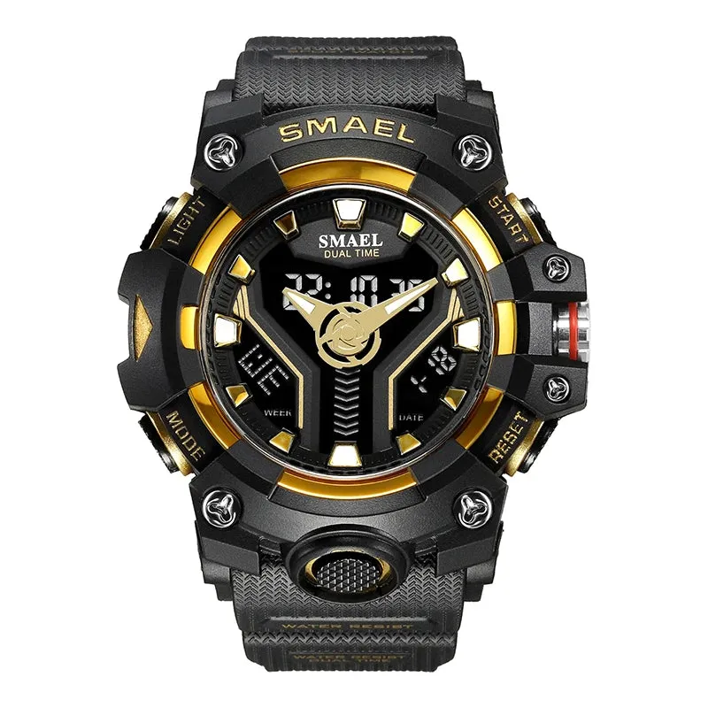 New SMAEL Sport Watch for Man Dual Time Watch for Men Shock Resistant Led Light Watch Military 8075 quality Mens Sports Watches