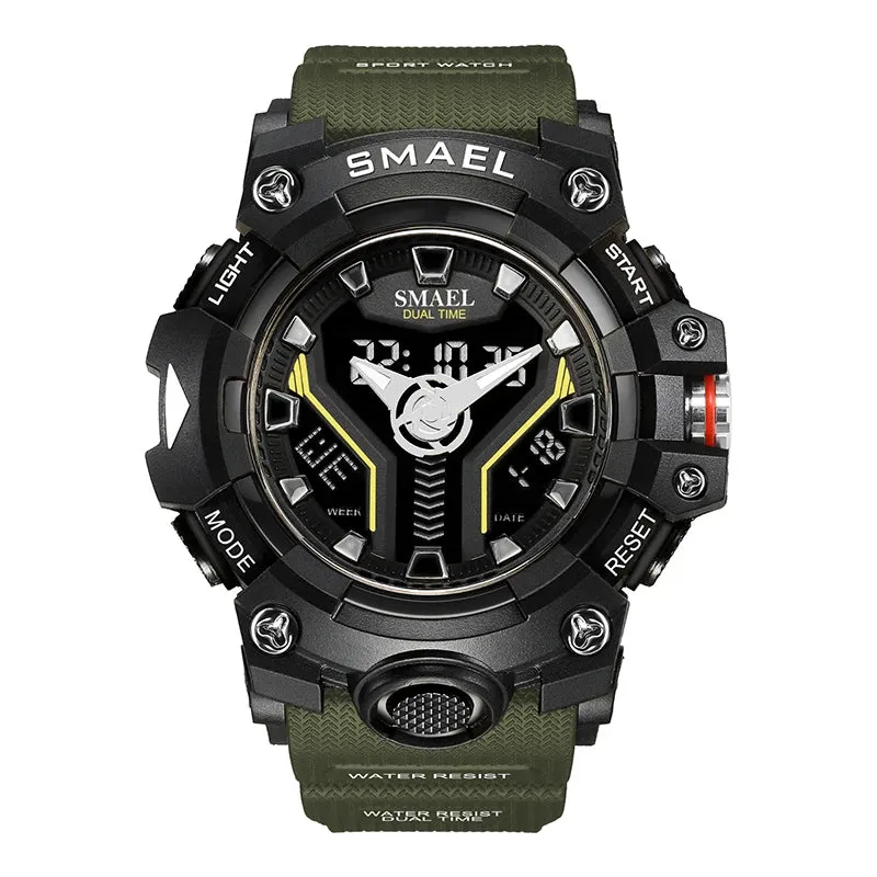 New SMAEL Sport Watch for Man Dual Time Watch for Men Shock Resistant Led Light Watch Military 8075 quality Mens Sports Watches