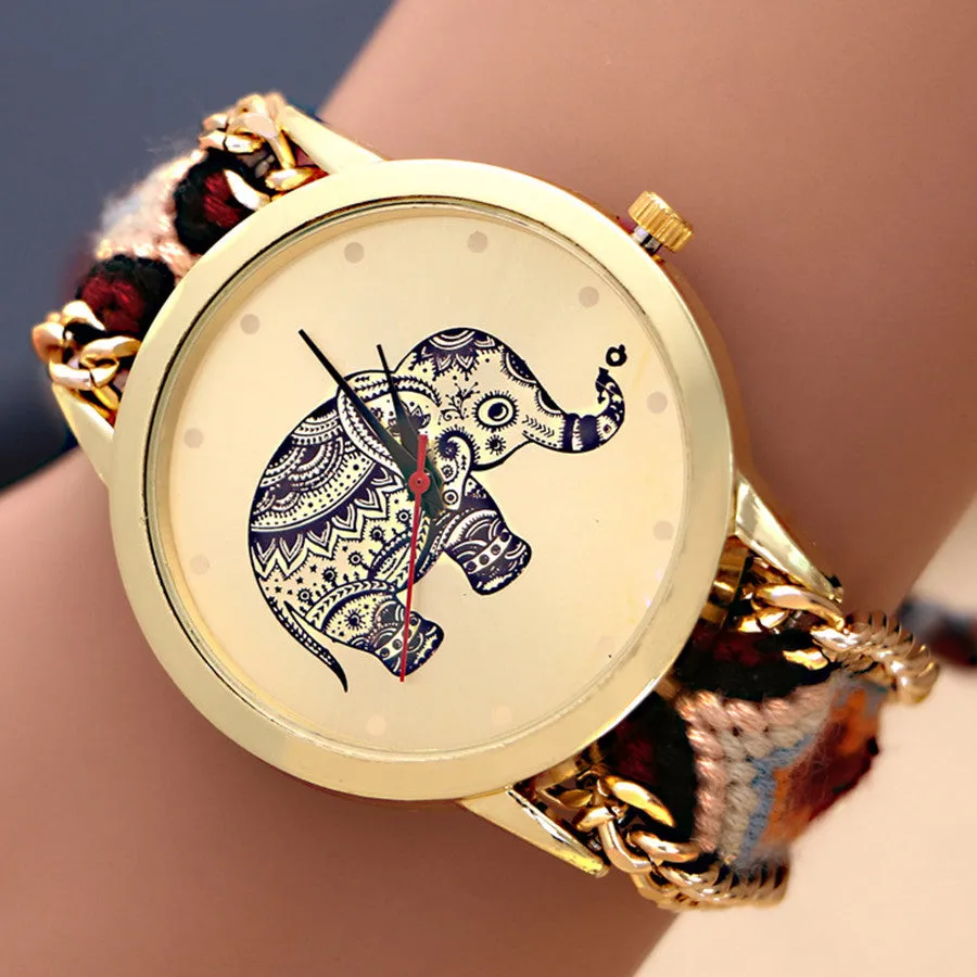 New watches women luxury brand Handmade Braided Elephant Friendship Bracelet GENEVA Watch Ladies Quartz Wristwatches