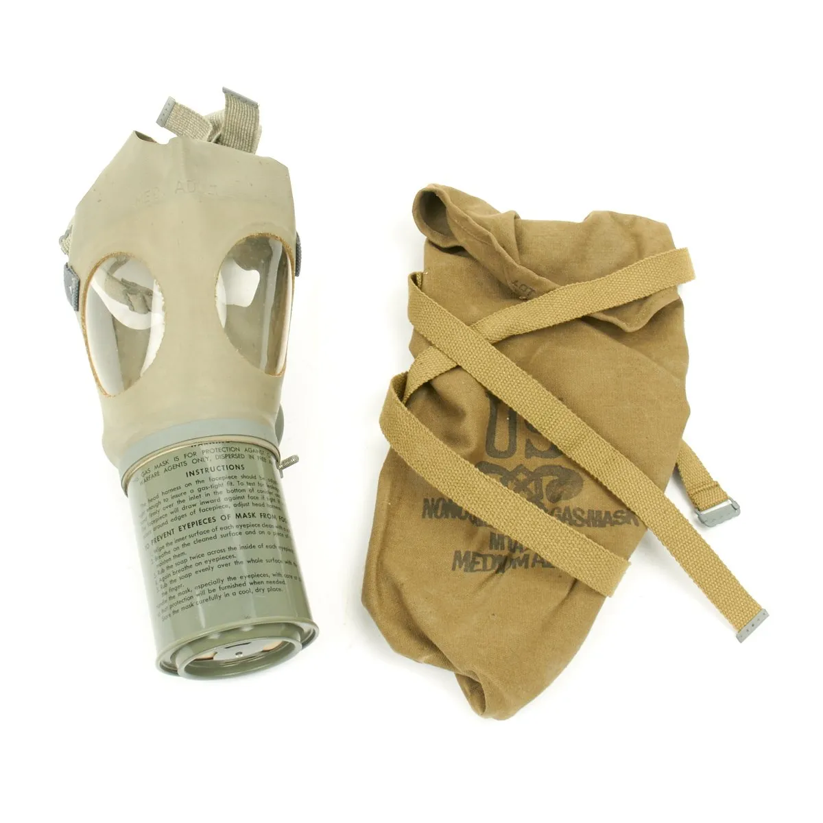 Original U.S. WWII Noncombatant Gas Mask M1A2-1-1 Unissued in Box - NOS