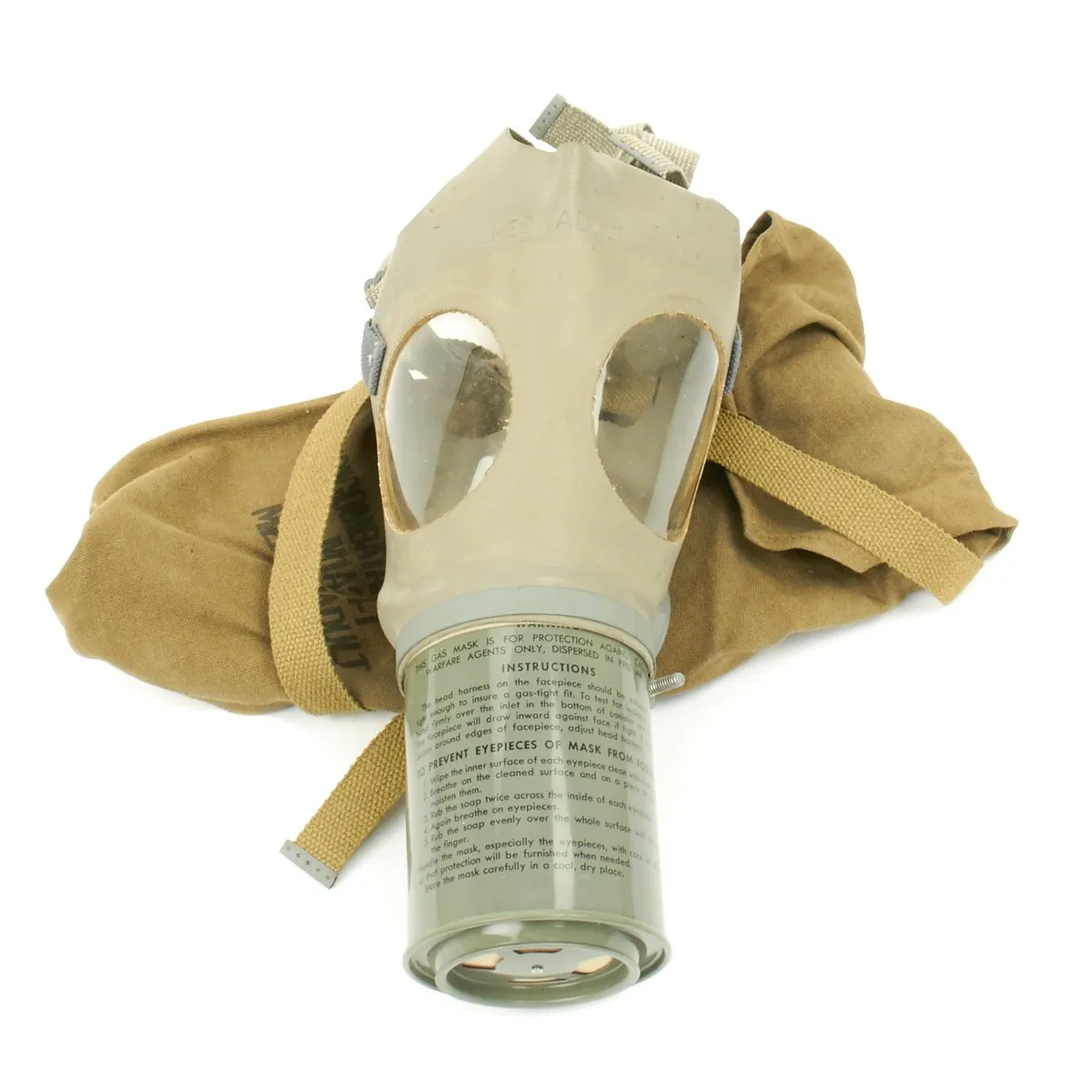 Original U.S. WWII Noncombatant Gas Mask M1A2-1-1 Unissued in Box - NOS