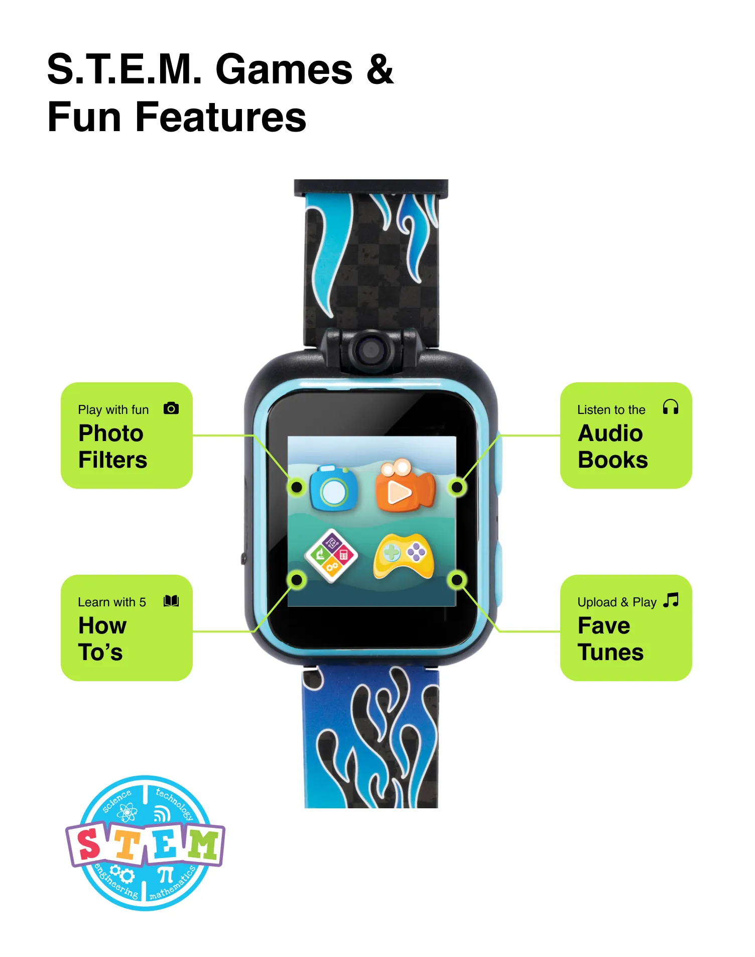 PlayZoom 2 Kids Smartwatch: Blue Racing Flames