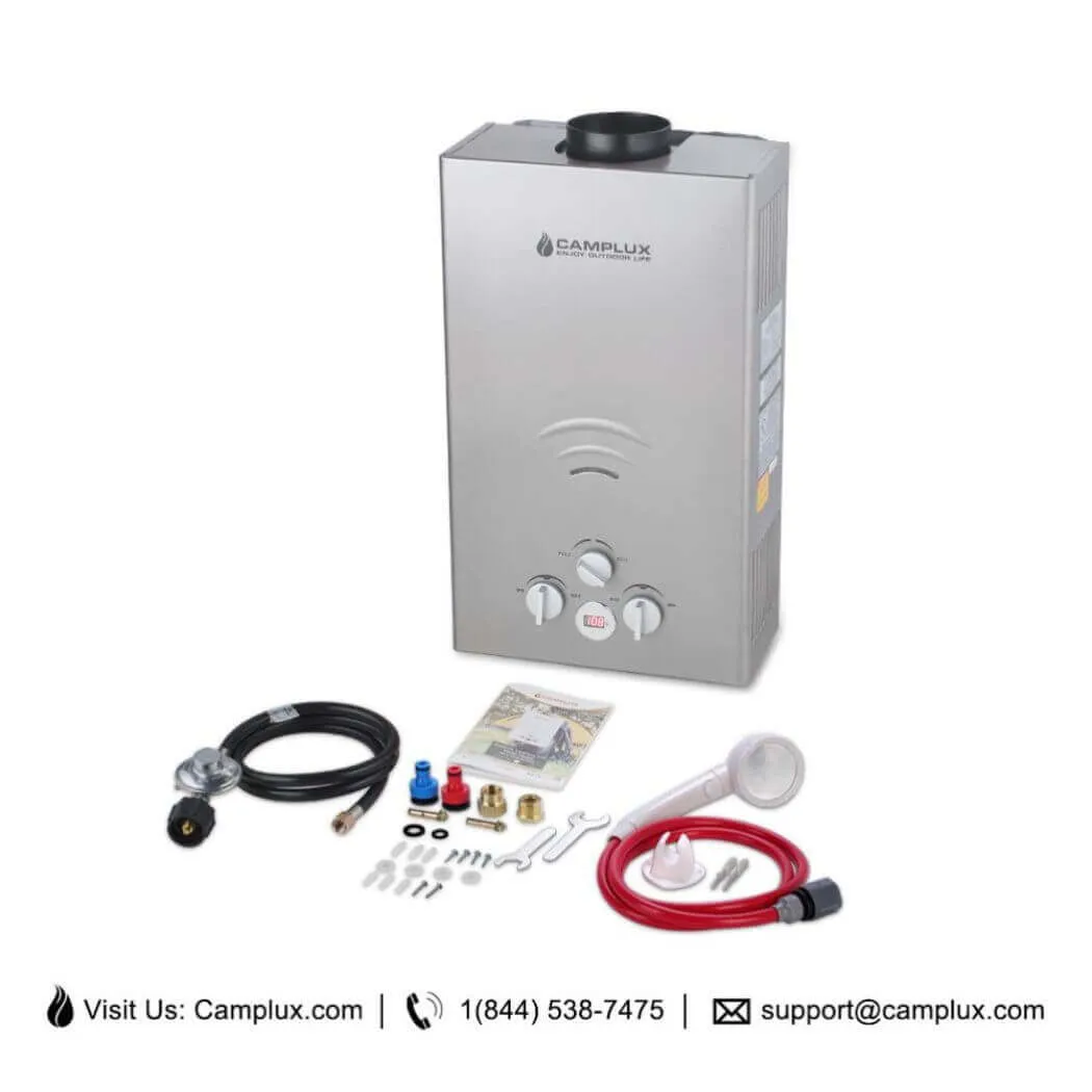 Portable Propane Tankless Water Heater , Camplux 2.64 GPM On Demand Camping Gas Water Heater, Gray